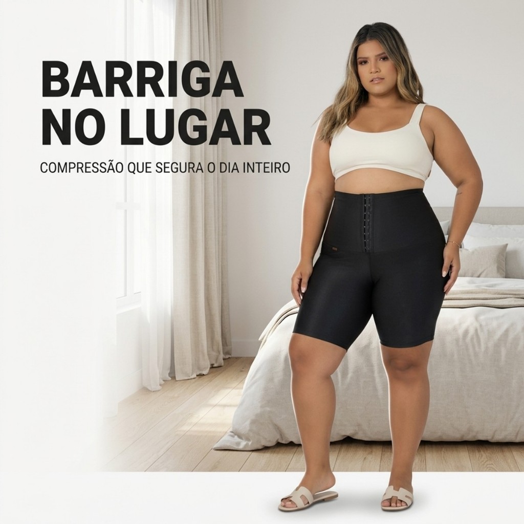 Short Modelador Plus Size Feminino Suplex Encerado Alta Compressão Modela Cintura e Abdômen Uso Diário