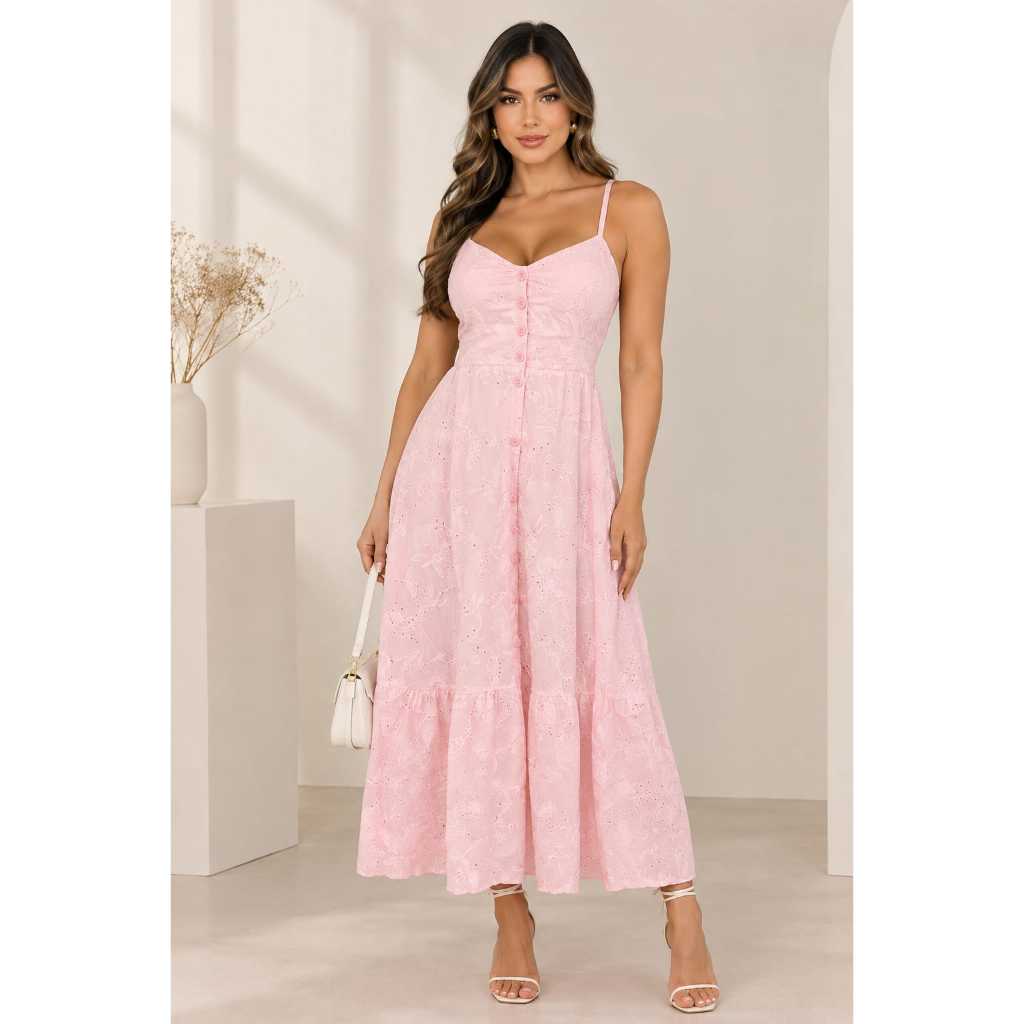 Vestido Midi Laise Com Bojo E Botoes