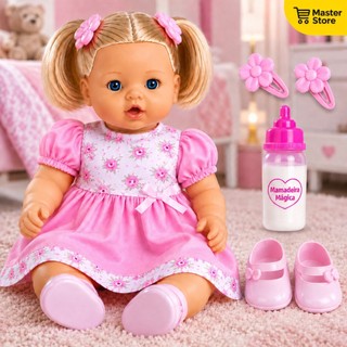 Boneca Bebe Grande Angelina Loira Fala Frases Mamadeira Boneca Que Fala Brinquedo Tipo Be…