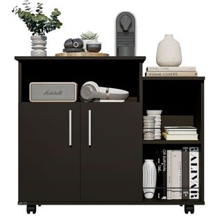 Balcão Organizador Cozinha Luxo com Fruteira e Suporte Microondas Moderno Preto Compacto