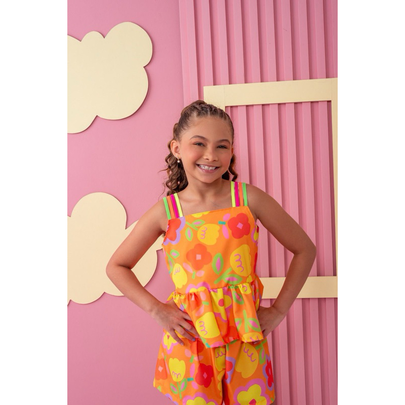 Roupa Infantil Feminina Menina Tamanho 8 | Conjunto Short e Blusa, Vestido Estampado Colorido Verão