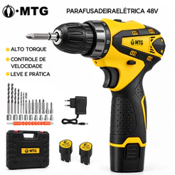 Parafusadeira 12V Brushless com 2 Baterias 2.0Ah 1300RPM Kit 28 Acessórios para Móveis Madeira Metal e Reparos