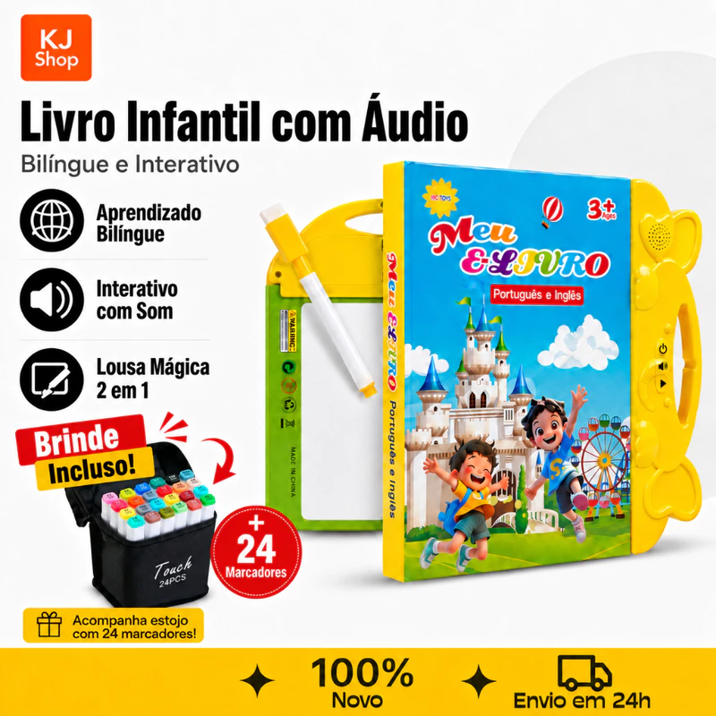 Livro Educativo Infantil Bilíngue Interativo com Som
