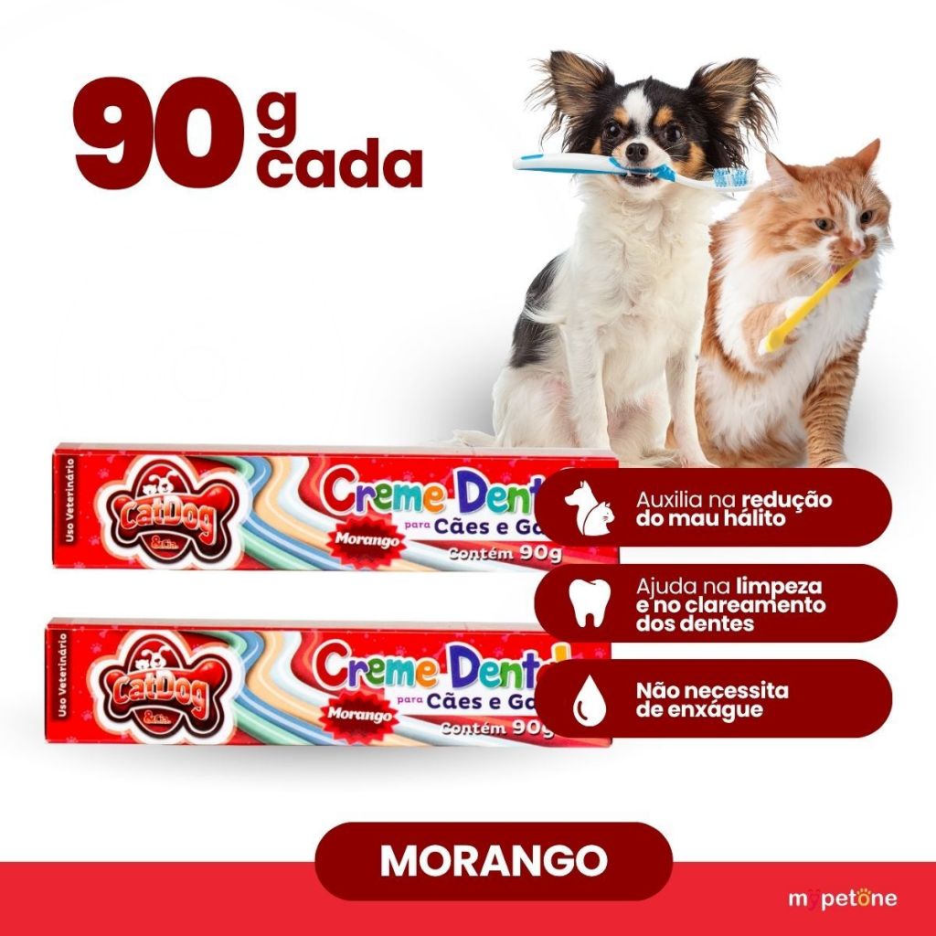 Kit 2 Creme Dental Morango CatDog & Cia para Cães e Gatos - 90g