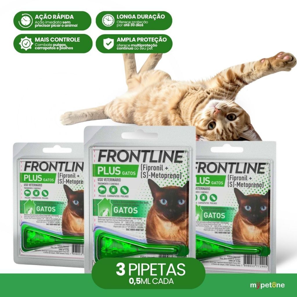 Kit 3 Antipulgas e Carrapatos Frontline Plus para Gatos - 1 Pipeta