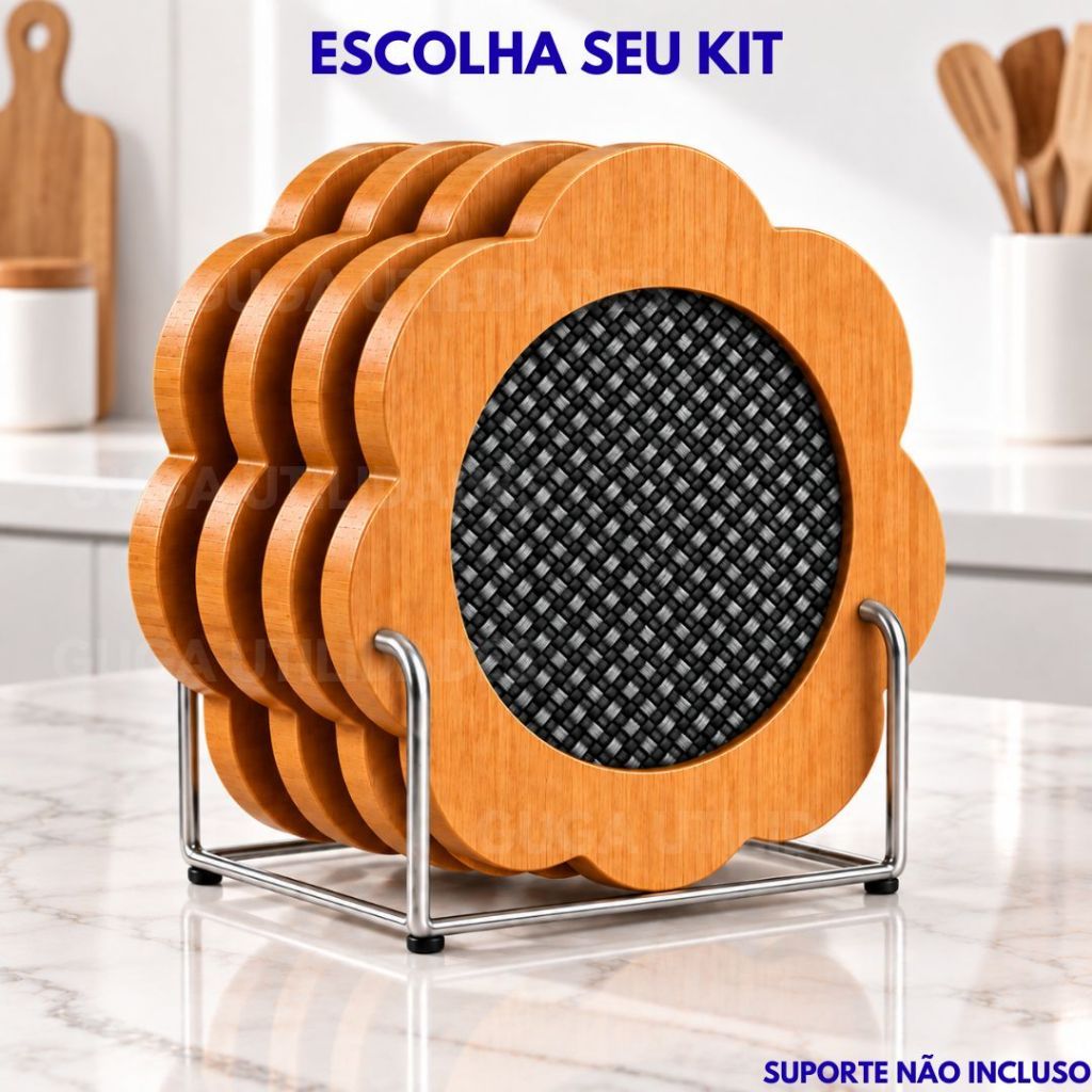 Kit Descansos de Panela em Bambu Resistente, Suporte Para Panelas Quentes, Utensílios de Cozinha, Protetor de Mesa