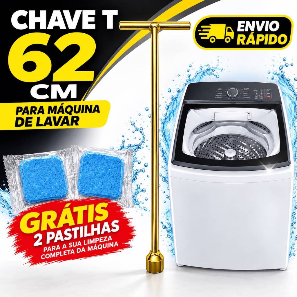 Chave T longa 62 mm canhao 10 mm para Maquina de Lavar Eletrolux universal com pastilha gratis