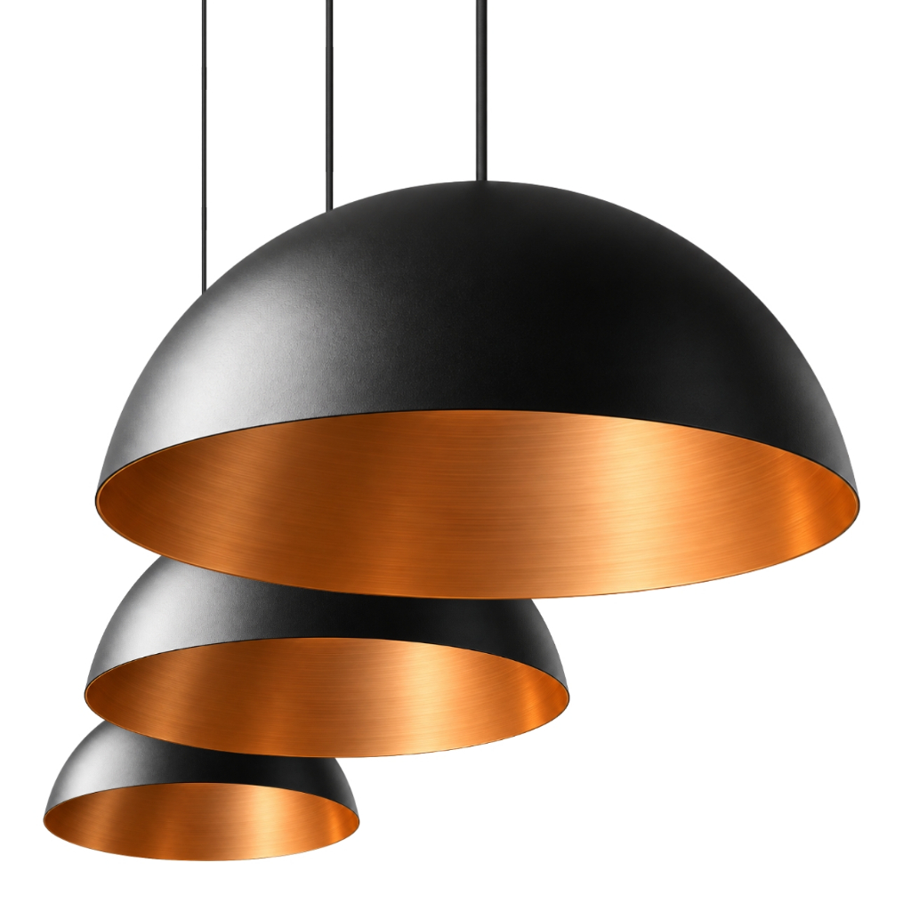 kit 3 lustre estilo meia lua para casa preto cobre textura aluminio luminaria teto envio rapido 40cm