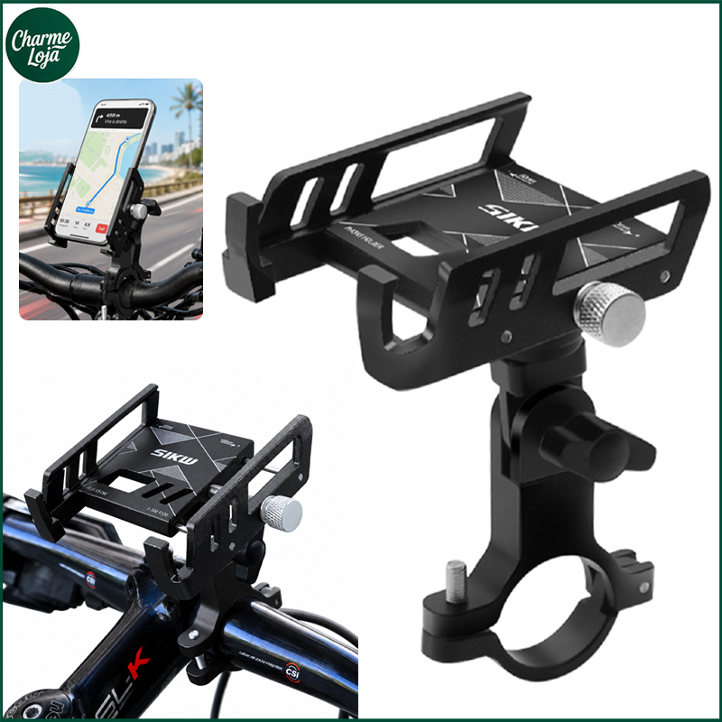 Suporte de Celular para Bicicleta em Alumínio 360° Ajustável 60-100mm com Rotação e Proteção Antirrisco