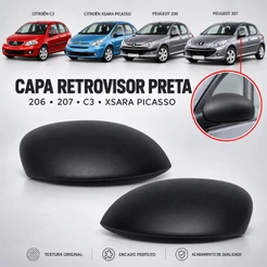 Capa Retrovisor 206 1999 À 2010 207 2008 À 2014 Xsara Picasso 2001 À 2012 C3 Preto