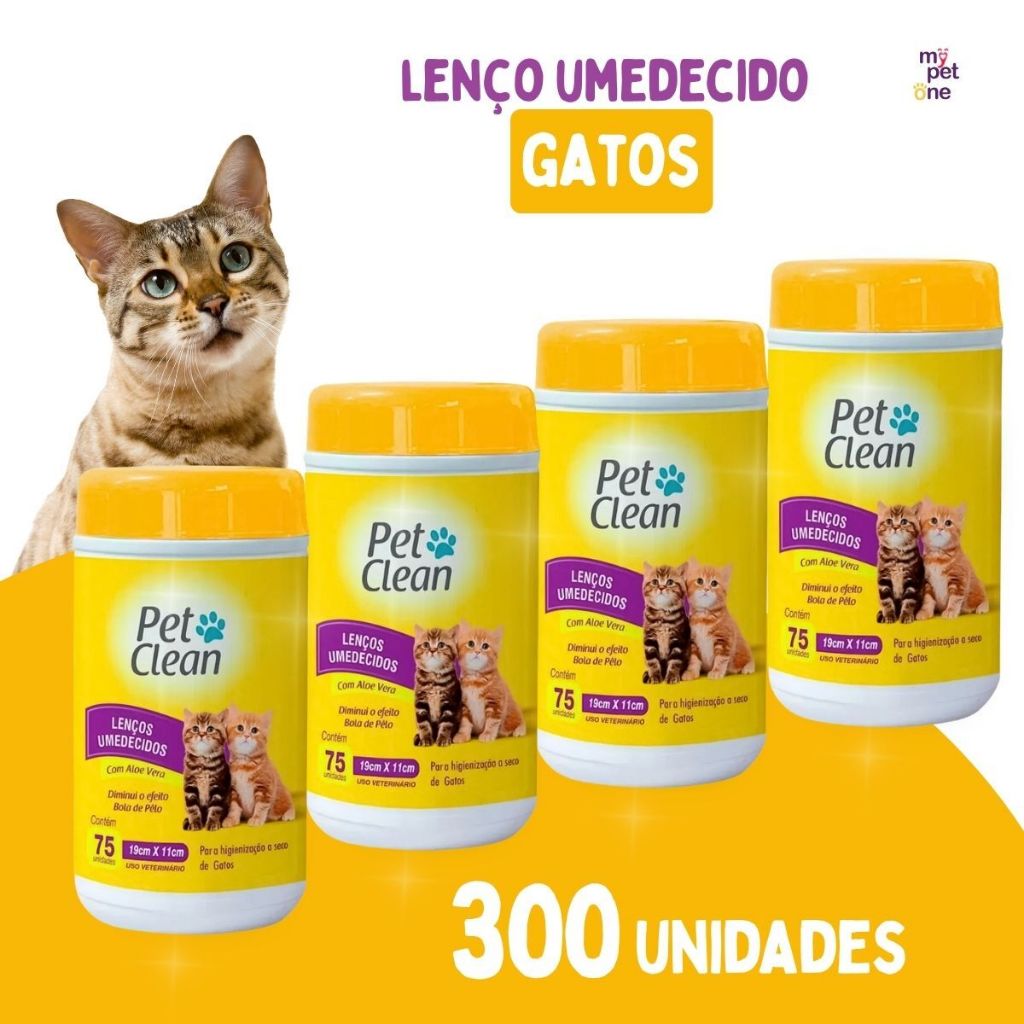 Kit 4 Lenços Umedecidos Pet Clean para Gatos - 75 Unidades