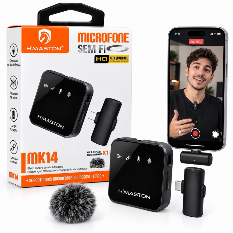 Microfone de Lapela Sem Fio Duplo Tipo C Profissional MK-14 Hmaston