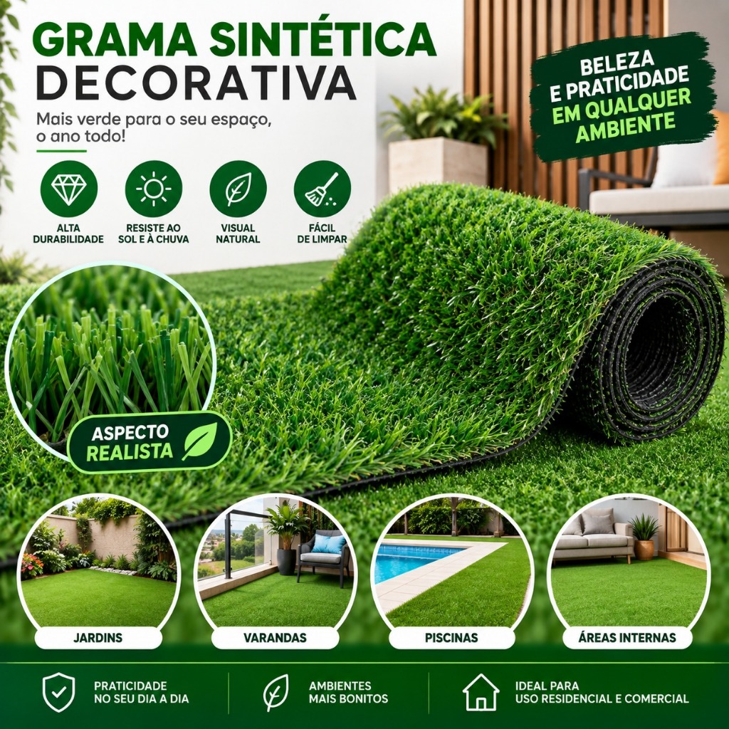 Grama Sintética Decorativa Artificial 12mm Decoração Jardim Pisos Festa Quintal