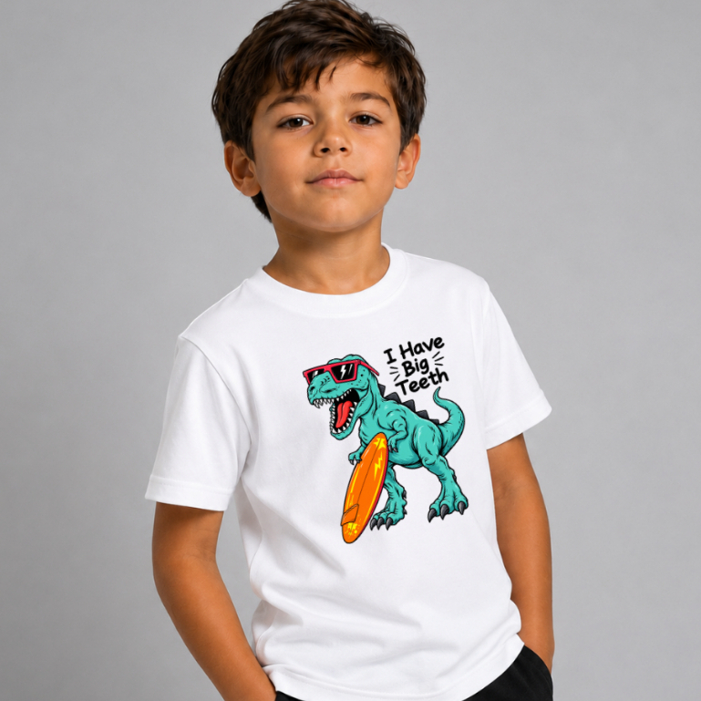 Camiseta Infantil Menino Dinossauro T-Rex 100% Algodão Blusa Masculina Kids Estampada