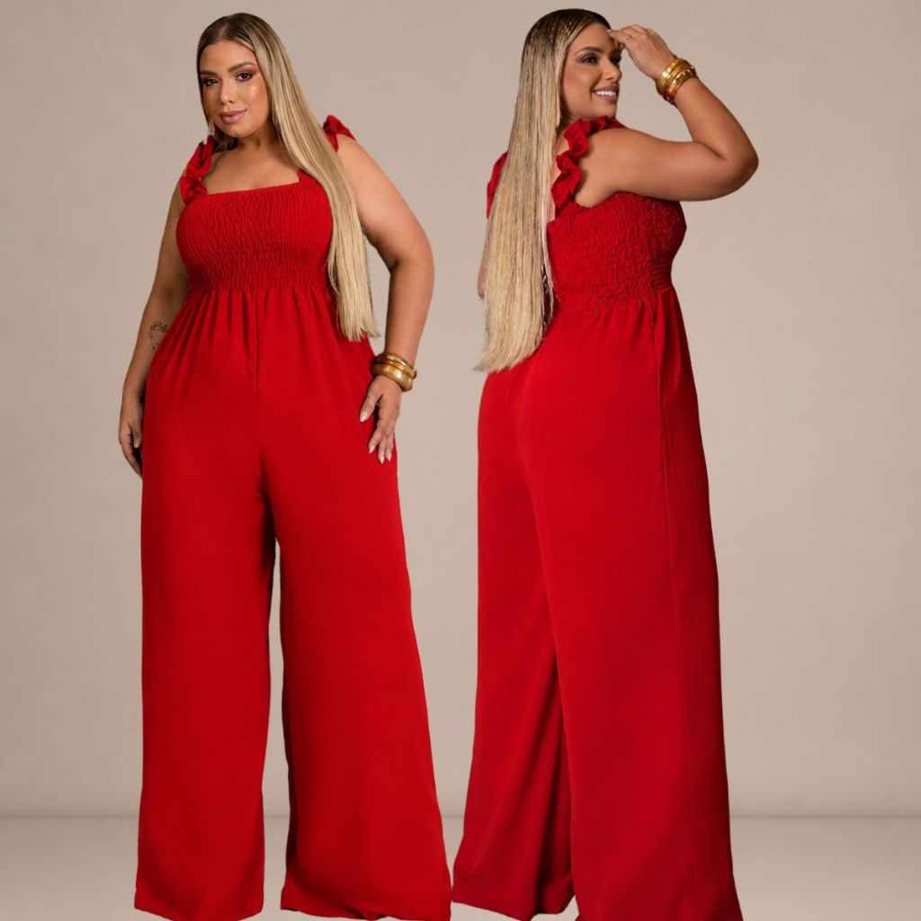 Macacão Feminino Plus Size Pantalona Moda Maior Sofisticado, Elegante, Confortável, Caimento Perfeito Veste 44 ao 52