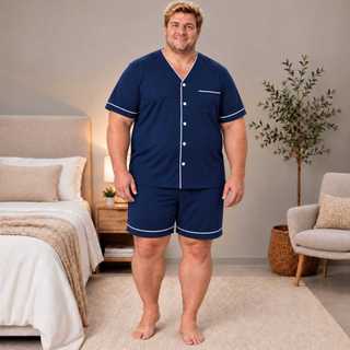 Pijama Americano Curto Masculino Plus Size De Algodão Aberto Botões Cirúrgico/Hospitalar