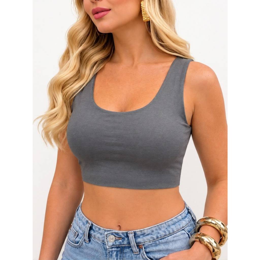 Cropped Feminino Top Liso Alça larga Regata Liso Suplex Blusa Regatinha duplo — imagem 2 de 2