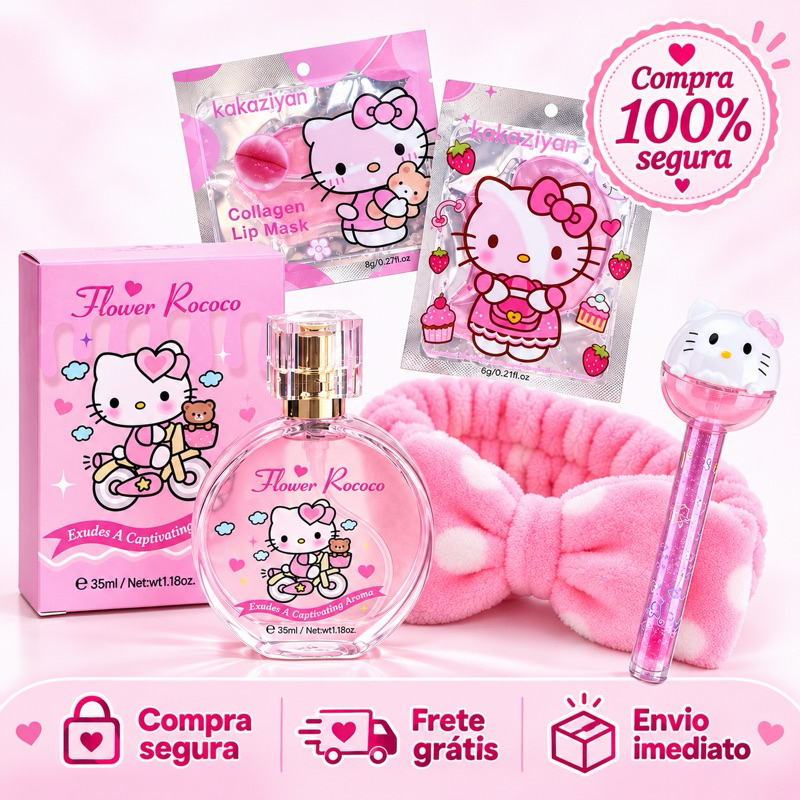 Kit Presente Hello Teen Perfume Gloss Tiara Skincare E Máscaras Faciais