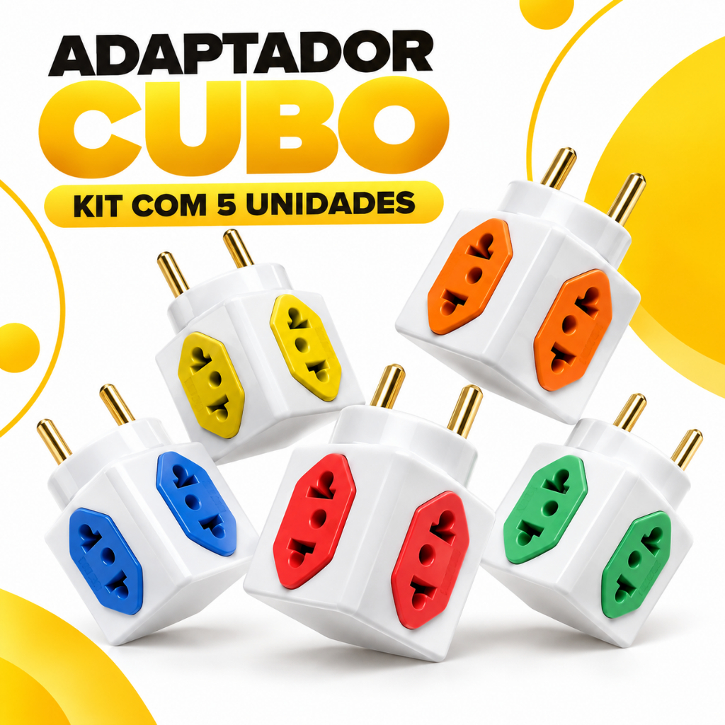 Adaptador de Tomada Benjamin 10A/20A CUBO Pino Maciço Resistente 4 Tomadas Coloridas
