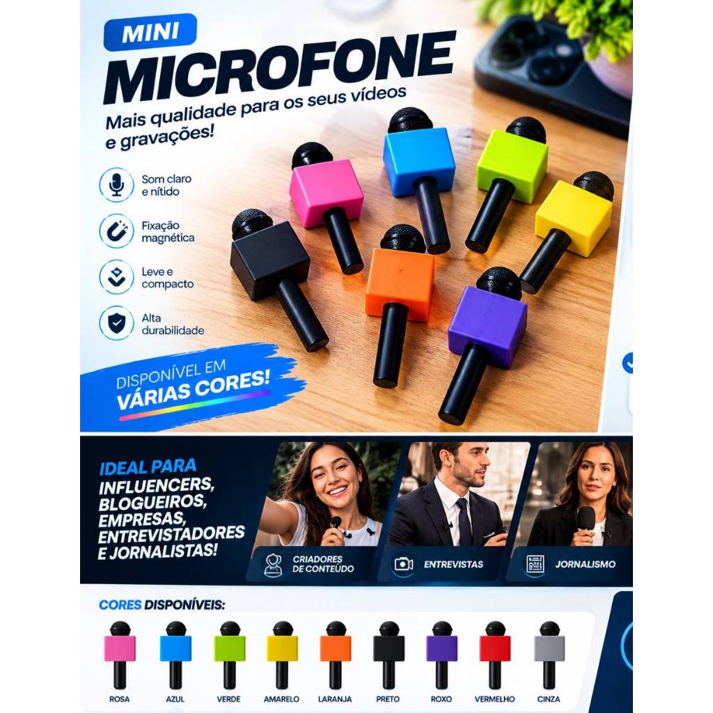 MINI MICROFONE MOEDA CENOGRAFICO COLORIDO COM SUPORTE PARA LAPELA SEM FIO LARK MIC