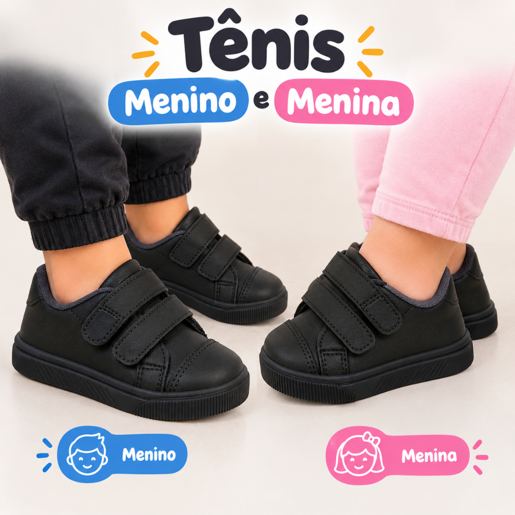 Tênis Infantil Menina Volta as Aulas Menino Colegial Velcro Super Macio e Confortável Antiderrapante