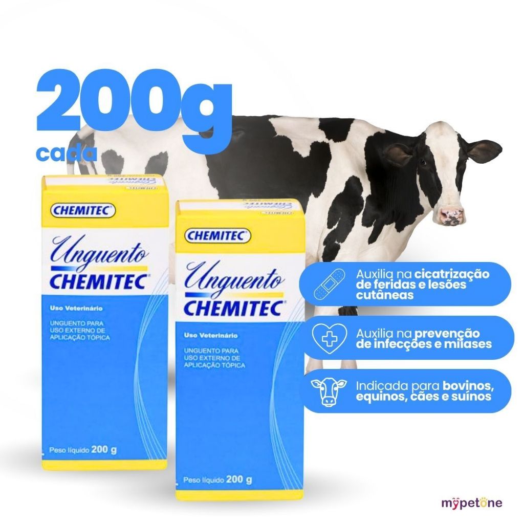 Kit 2 Unguento Chemitec 200g - Pomada Cicatrizante Para Animais