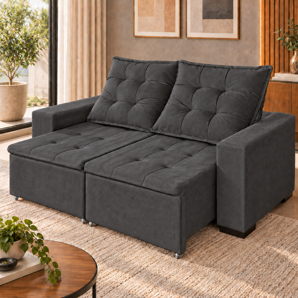 Sofá Retrátil Reclinável 160 Veludo Conforto E Rodinha Opala