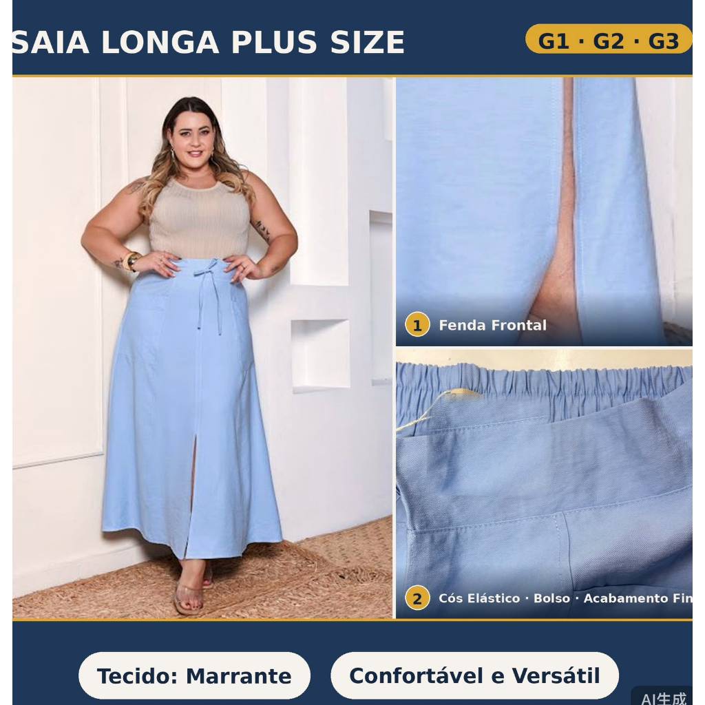Saia Longa Feminina Plus size Evangélica Marrant Bolso Cargo Moderna Social