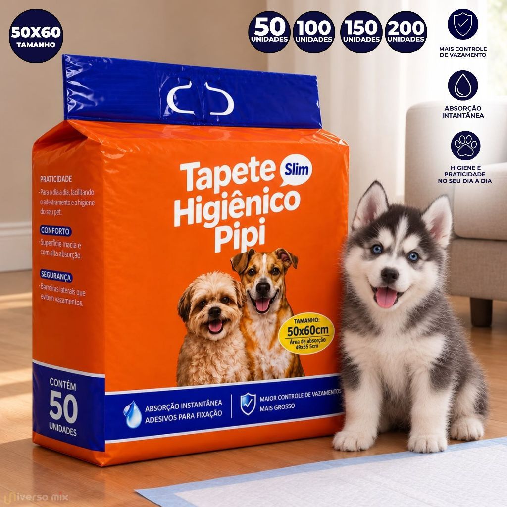Kit 50/100/150/200 Tapetes Higiênico Pet Fralda Descartável Absorvente para Cachorro Adulto e Filhote - 50x60 cm