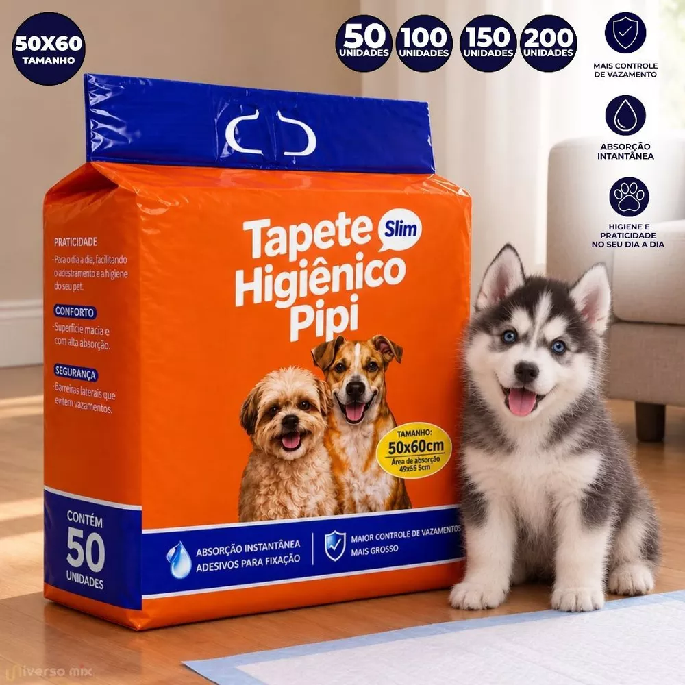 Kit 50/100/150/200 Tapetes Higiênico Pet Fralda Descartável Absorvente para Cachorro Adulto e Filhote - 50x60 cm