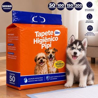 Kit 50/100/150/200 Tapetes Higiênico Pet Fralda Descartável Absorvente para Cachorro Adulto e Filhote - 50x60 cm