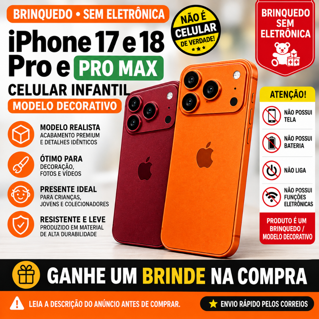 "iPhone 17 e 18 Pro e Pro Max Brinquedo | Celular Infantil Sem Eletrônica | Réplica Realista | *** GANHE BRINDE ***