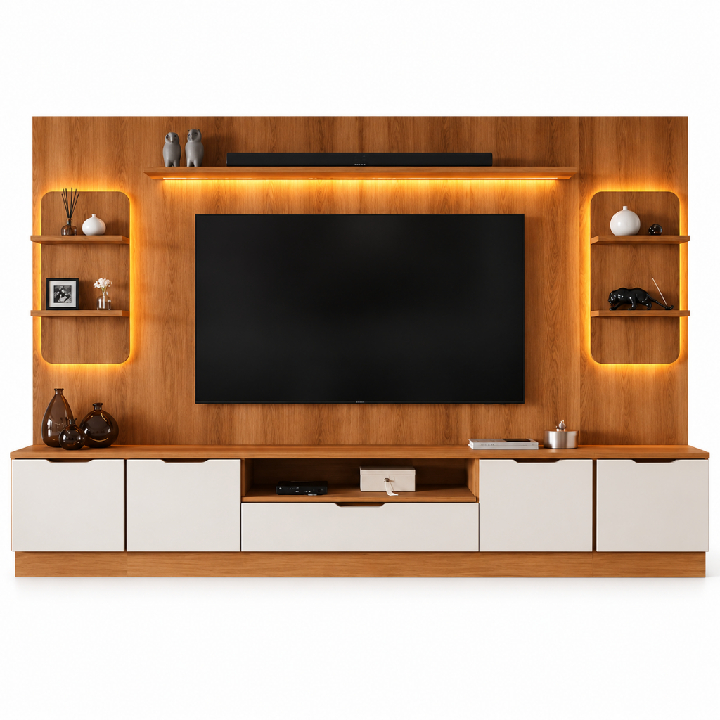 Estante Home Para TV Até 75 Polegadas Noble 270cm Com 2 Torres Nichos LED Lojas Movelove