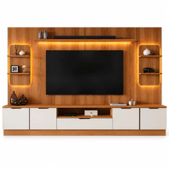 Estante Home Para TV Até 75 Polegadas Noble 270cm Com 2 Torres Nichos LED Lojas Movelove
