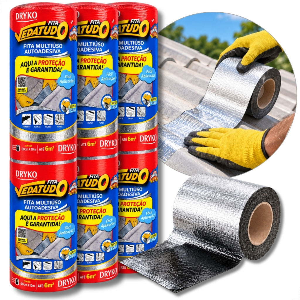 kit 3 Manta asfaltica adesiva alumin. Imper. Para Telhados, lajes, chapas, reparo rapido 60cm X 10m