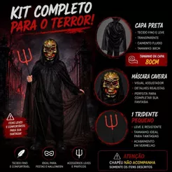 Kits De Fantasias Com Capa Preta Tridente 60cm Máscara Fantasia Halloween Terror Festa Dia das Bruxas Cosplay