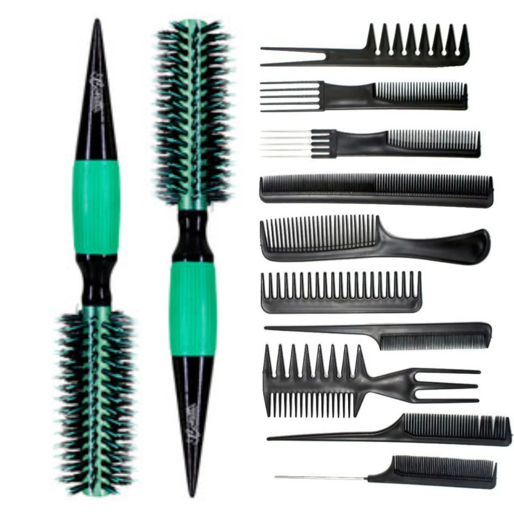 Kit 2 Escovas Pop Colors 45mm Verde Bonitta + Kit 10 Pentes Colorido
