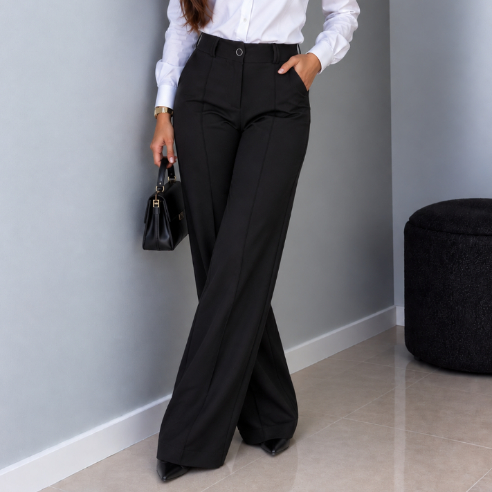 Calça pantalona feminina bolsos elegante cintura alta com botões - Maxma 6633