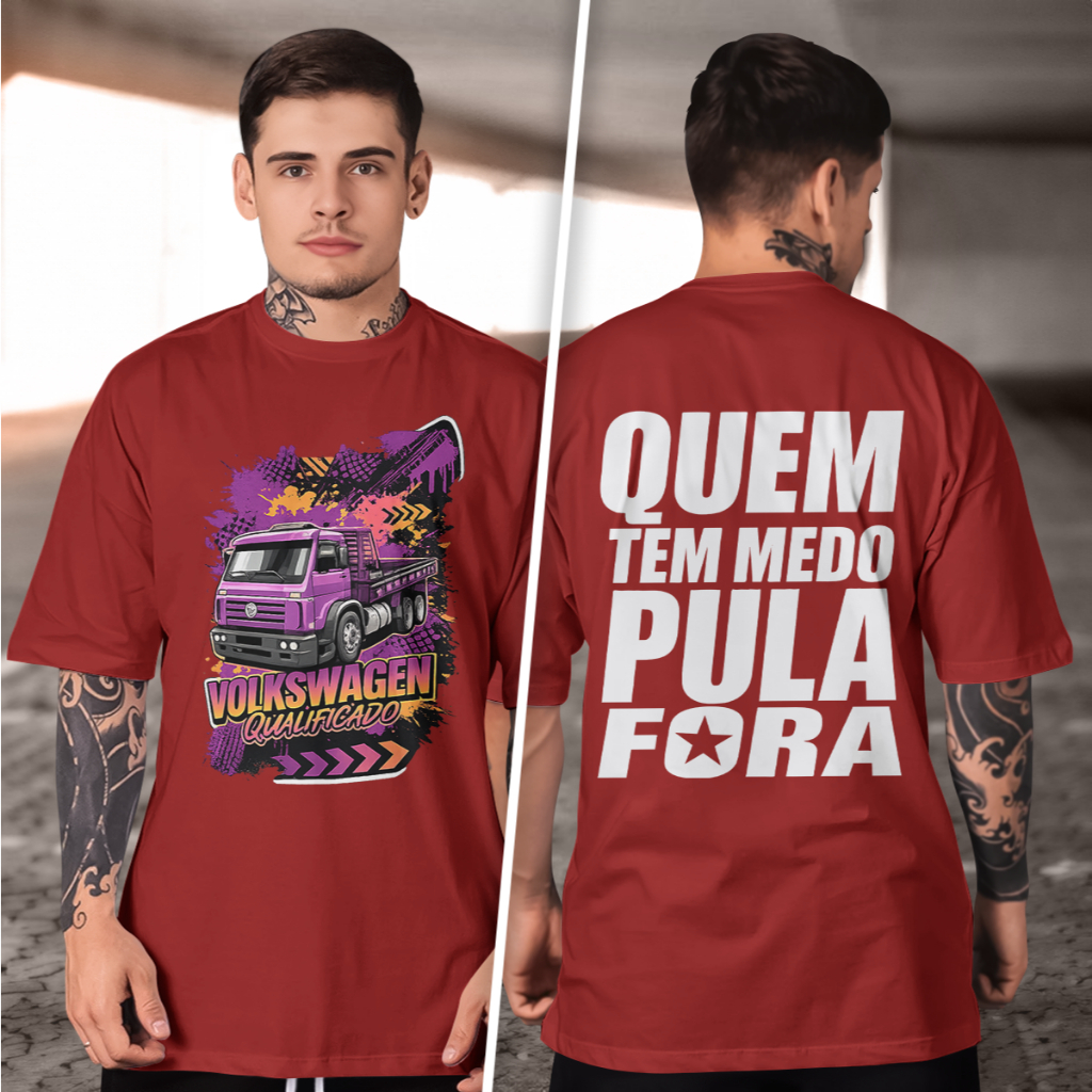 Camisetas Masculina  Caminhão Volkswagen estilizado com splashes Gola Redonda Estampado 2026 tecido confortavel