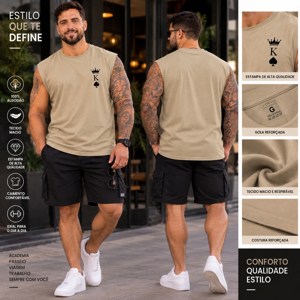 Regata Masculina  Machão Oversized Plus Size Algodão Premium Confortável G1 ao G5
