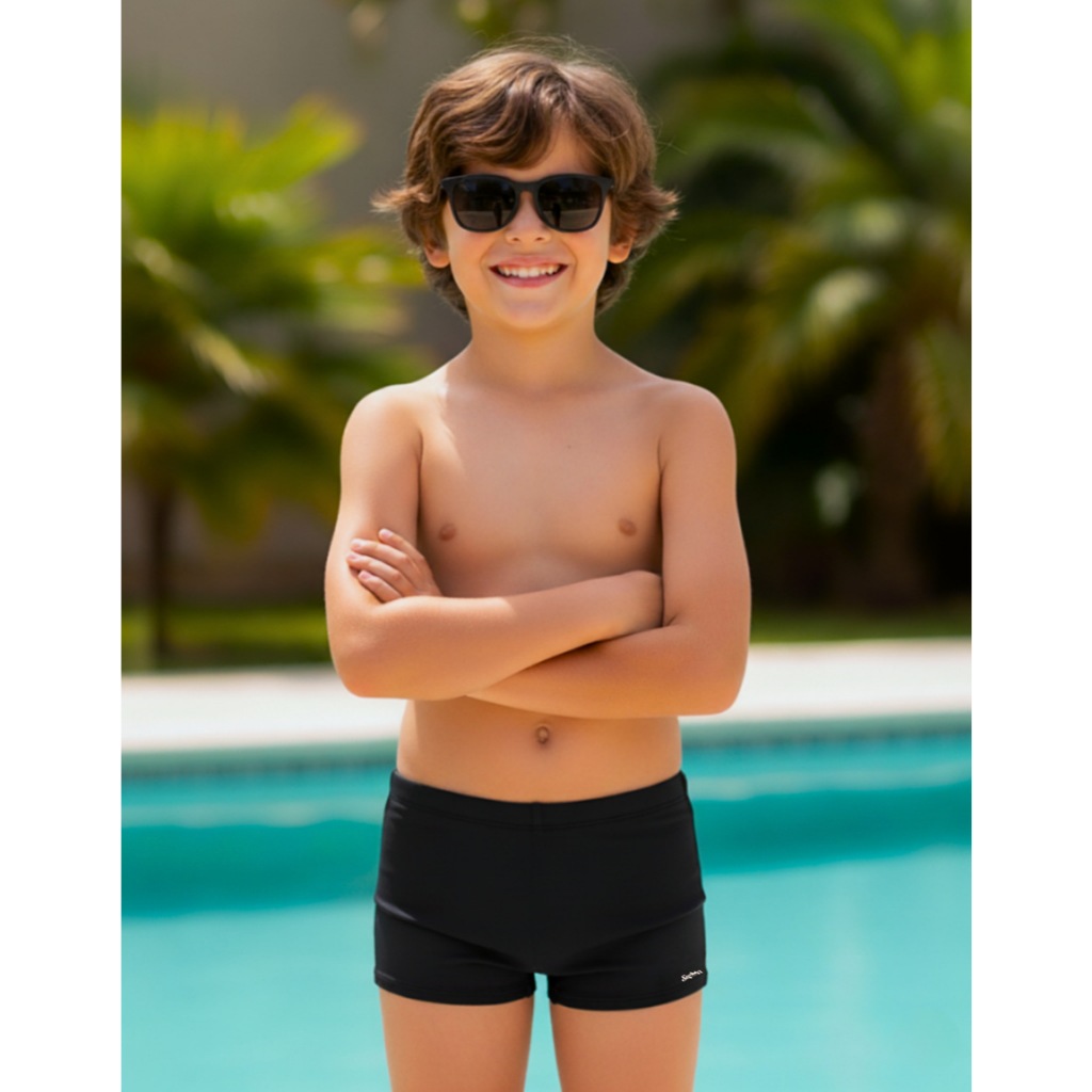 Sunga Boxer Infantil Juvenil Criança Proteção Uv+ Praia Natação Short Cueca Sunguinha Lisa Estampada