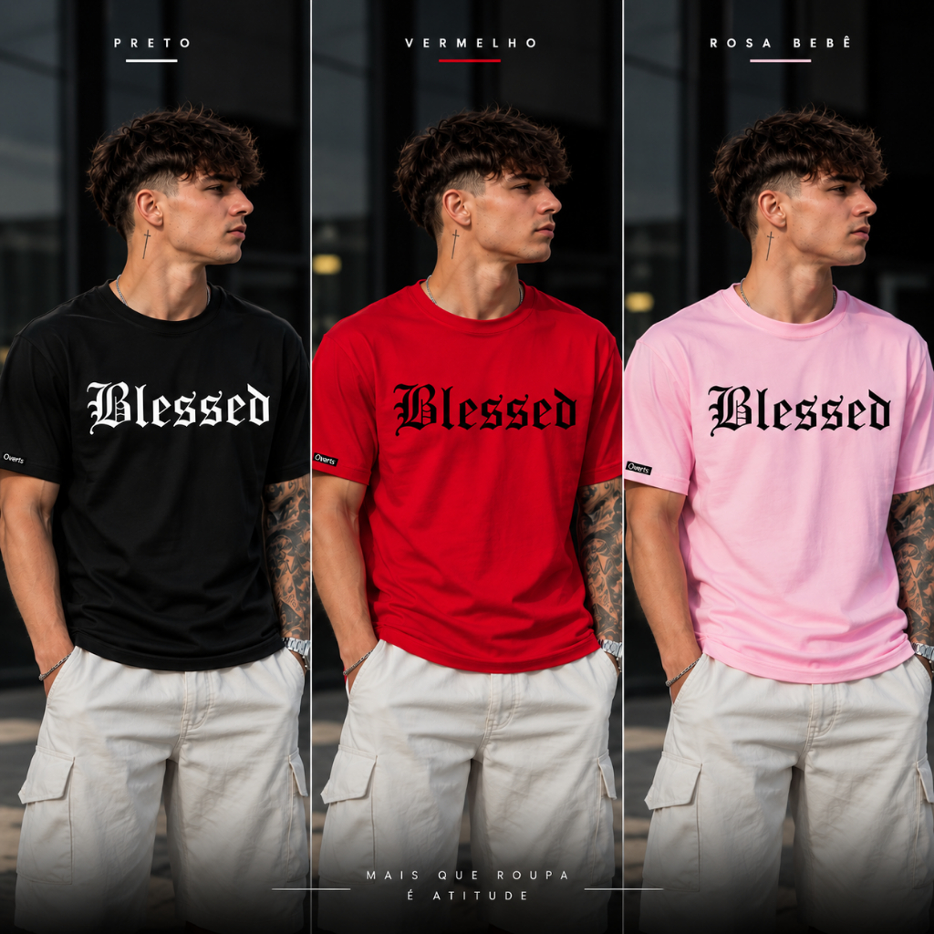 Kit 3 Camiseta Masculina Blessed Estampado Style Oferta Camisa Malha Algodao Stretwear