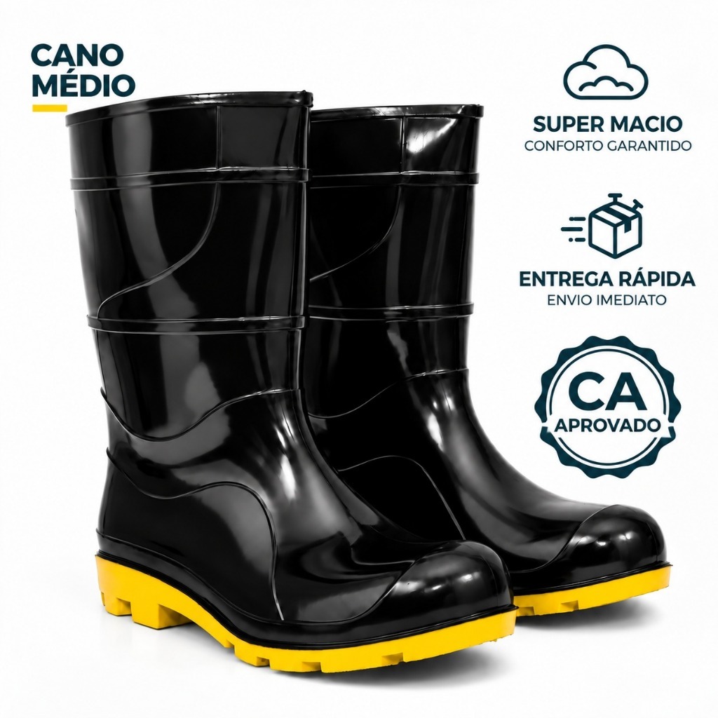 Bota Galocha Impermeável EPI PVC Proteção Chuva Motoboy Entregador Limpeza Reforçada Pescaria Unissex