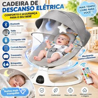 Cadeira de Descanso Balanço para Bebê com Música Mosquiteiro Controle Remoto Premium