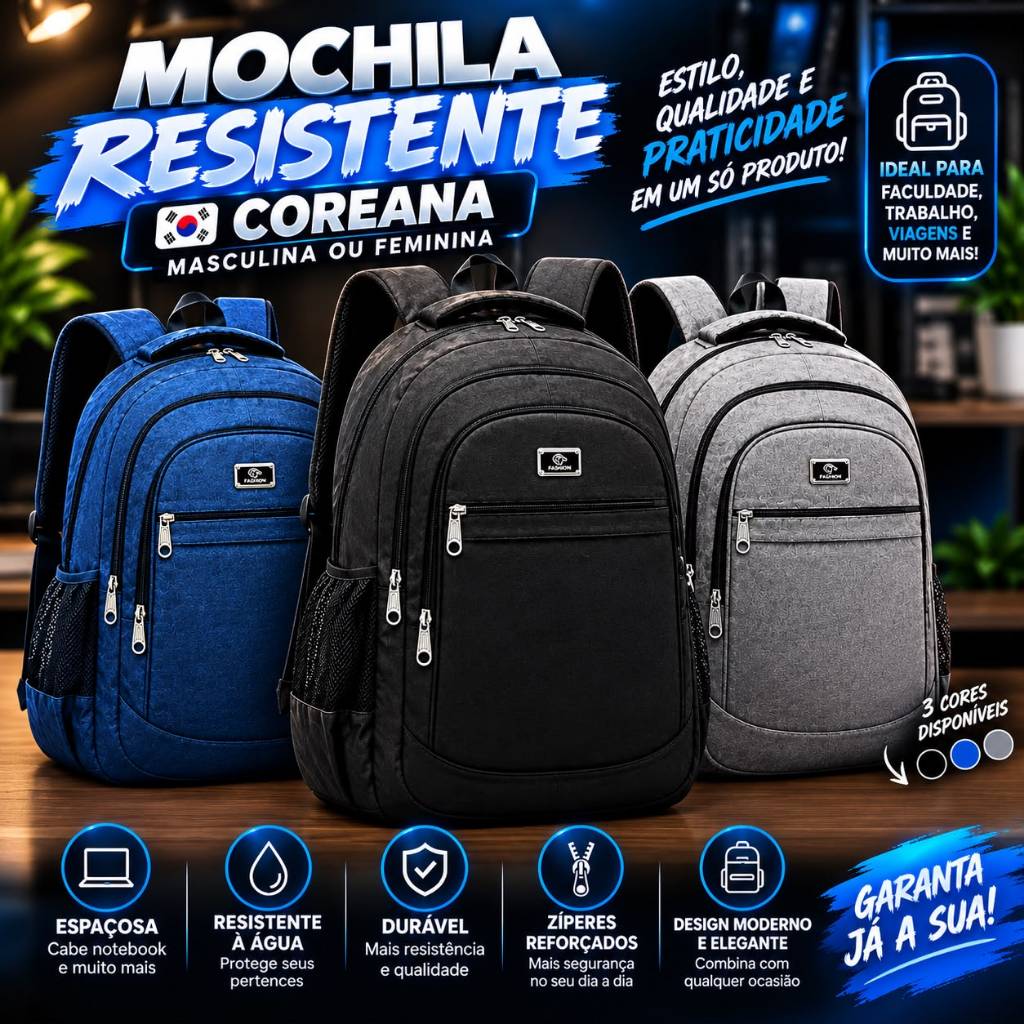 Mochila Bolsa Viagem Resistente Coreana Masculina Feminina Colorida