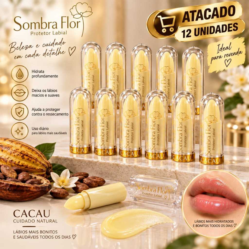 Kit 12 Protetor Labial Sombra Flor Manteiga de Cacau Hidratante Labial Original Anti Ressecamento Atacado Revenda