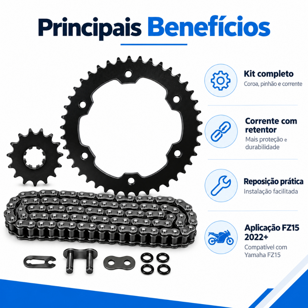 Kit Relação Transmissão Retentor Original Yamaha FZ15 2022 A 2026 — imagem 2 de 2