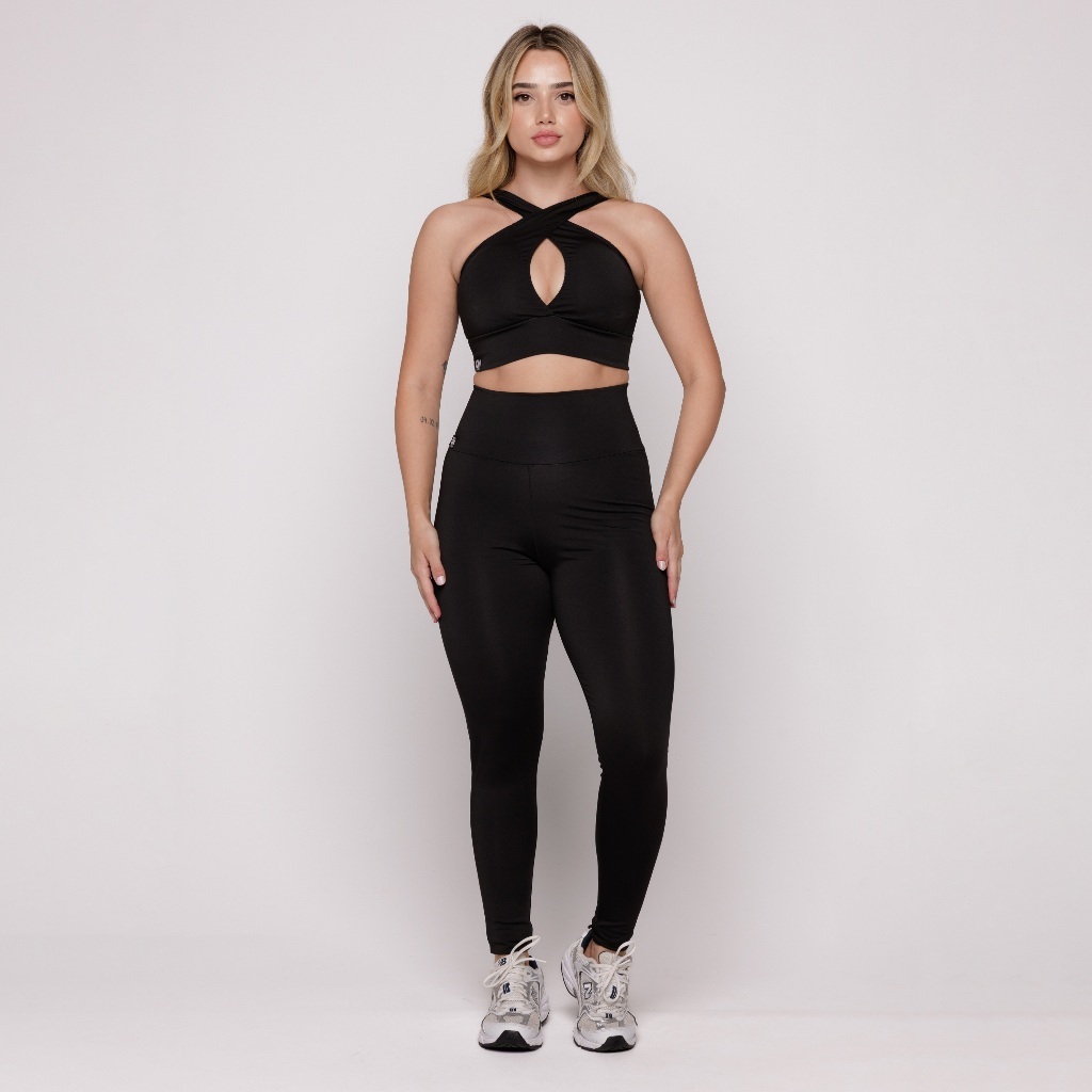 Conjunto Academia Fitness Preto Casual Cós Alto Bojo Forro Duplo Zero Transparência Basic AQN SPORT