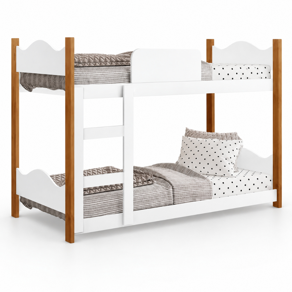 Mini Beliche Infantil Encanto Estrutura MDF Branco/Nature Quarto Criança Menina Menino - AV