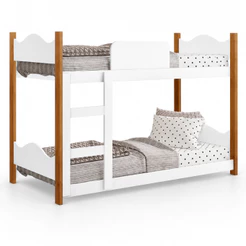 Mini Beliche Infantil Encanto Estrutura MDF Branco/Nature Quarto Criança Menina Menino - AV